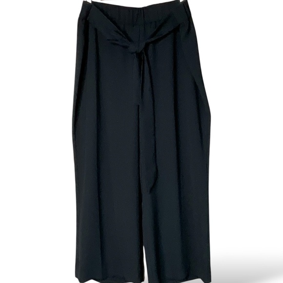 INC INTERNATIONAL CONCEPTS Black Wide Leg Tie Front Pull On Cropped Pants Sz L - Picture 3 of 10
